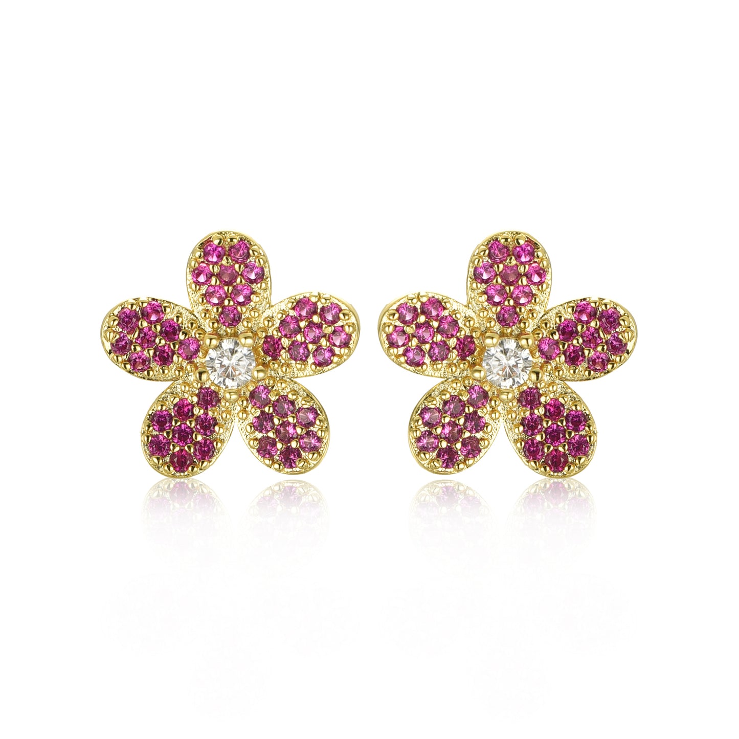 Surgical Steel 5 Petal Micropave Flower Stud Earrings