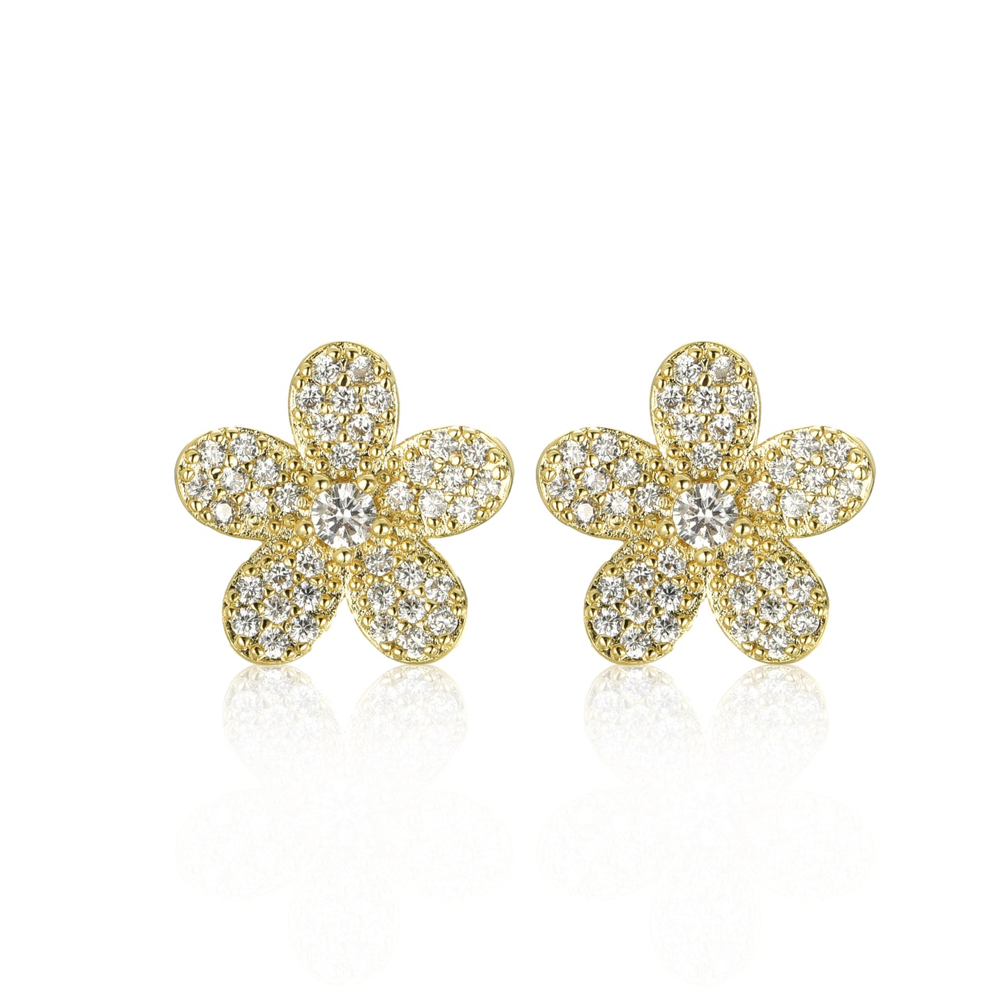 Surgical Steel 5 Petal Micropave Flower Stud Earrings