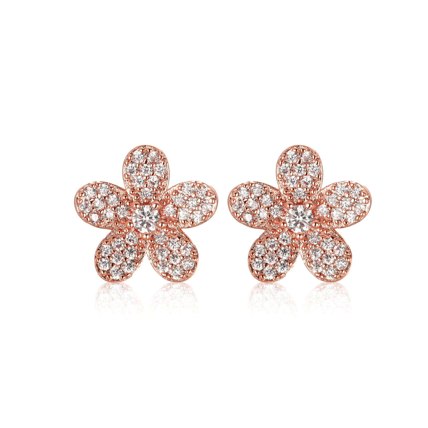 Surgical Steel 5 Petal Micropave Flower Stud Earrings