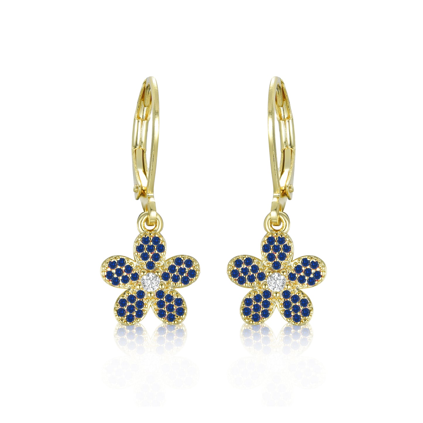 Surgical Steel 5 Petal Micropave Flower Stud Earrings
