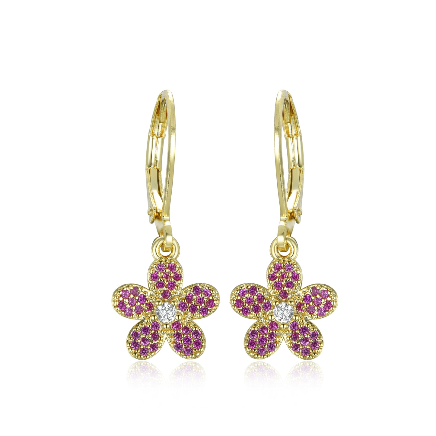Surgical Steel 5 Petal Micropave Flower Stud Earrings