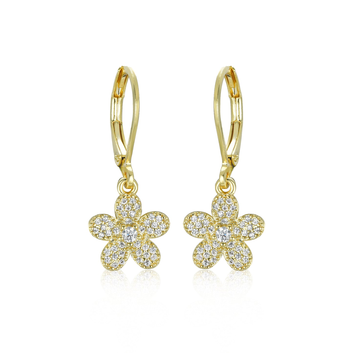 Surgical Steel 5 Petal Micropave Flower Stud Earrings