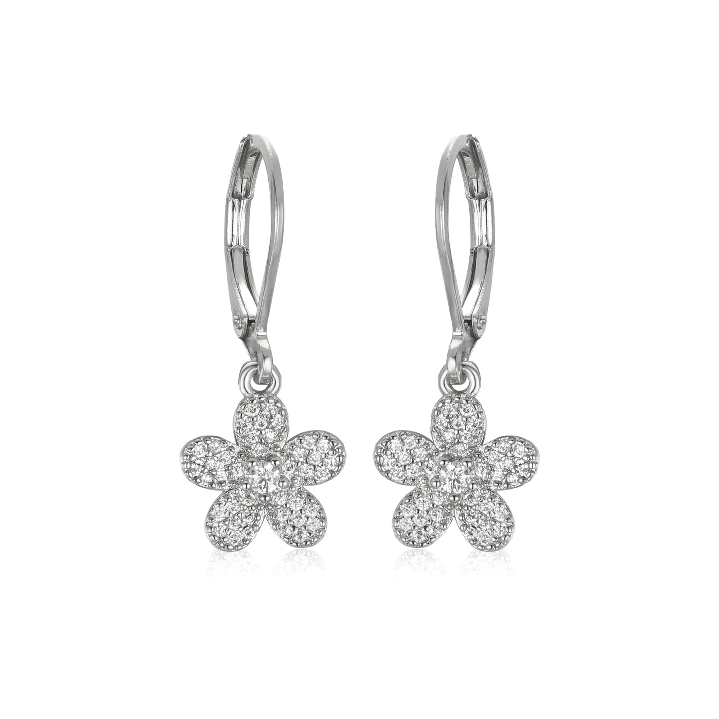 Surgical Steel 5 Petal Micropave Flower Stud Earrings