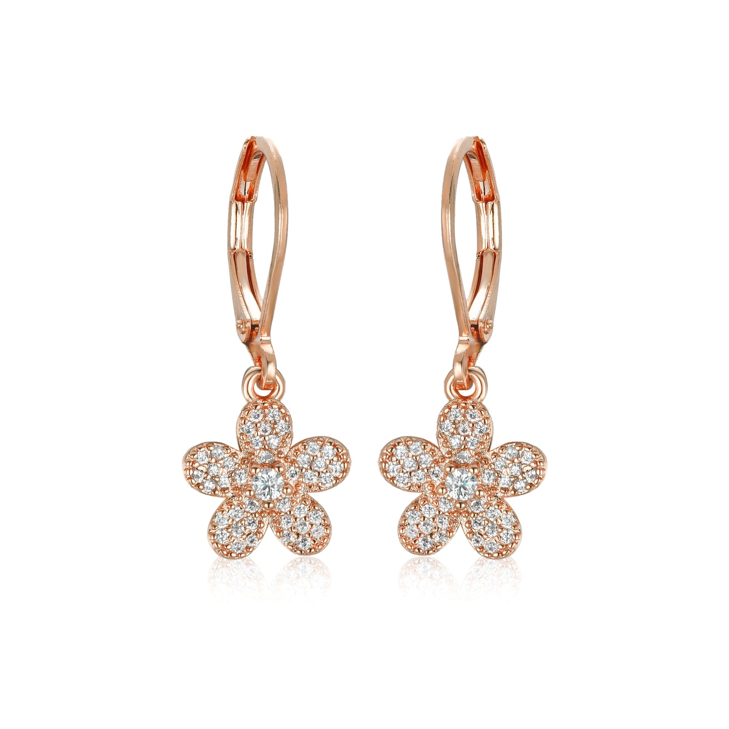 Surgical Steel 5 Petal Micropave Flower Stud Earrings