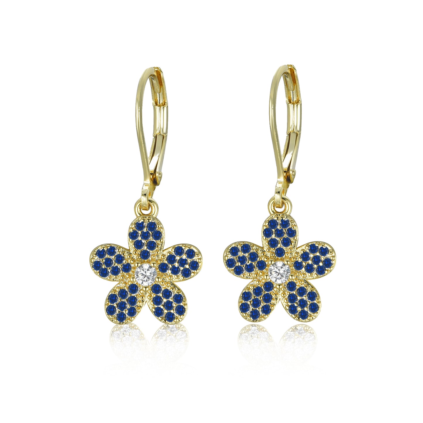Surgical Steel 5 Petal Micropave Flower Stud Earrings