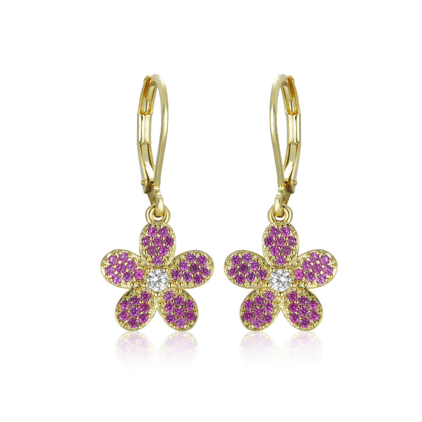 Surgical Steel 5 Petal Micropave Flower Stud Earrings