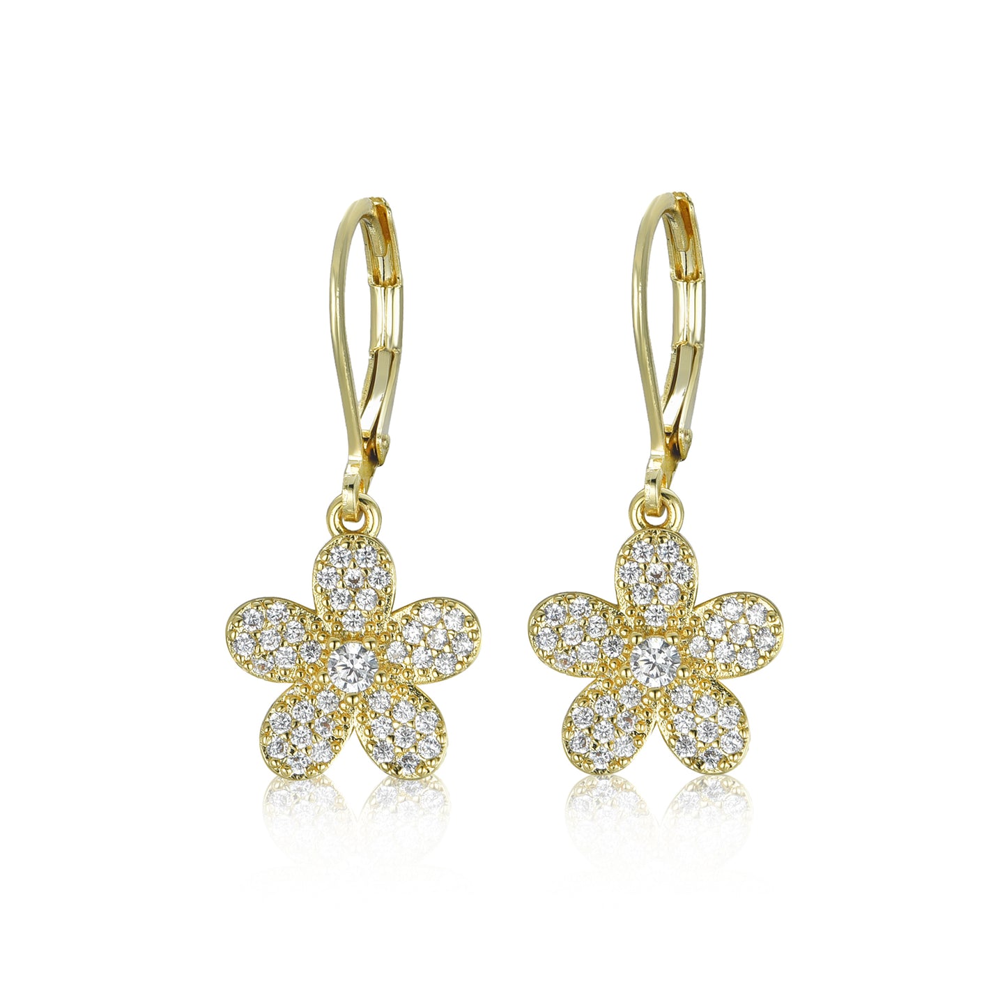 Surgical Steel 5 Petal Micropave Flower Stud Earrings