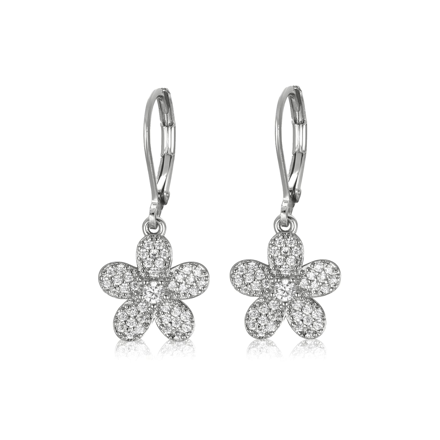 Surgical Steel 5 Petal Micropave Flower Stud Earrings