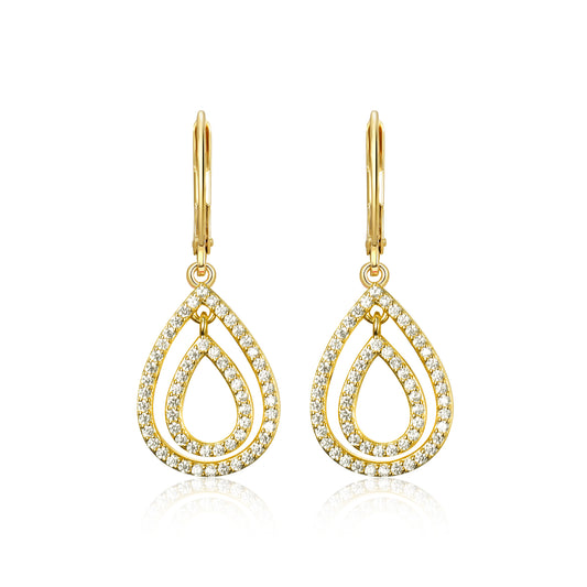 Surgical Steel CZ Double Oval Leverback Earrings
