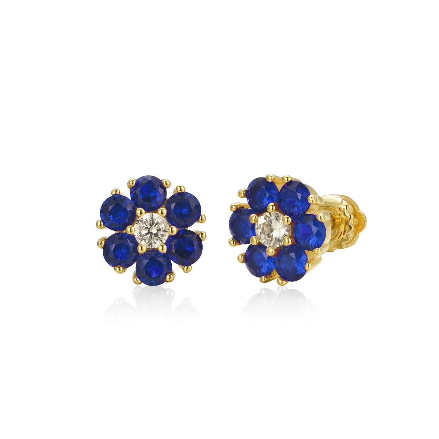 Gold Plated Surgical Steel Color CZ Flower Stud Earrings