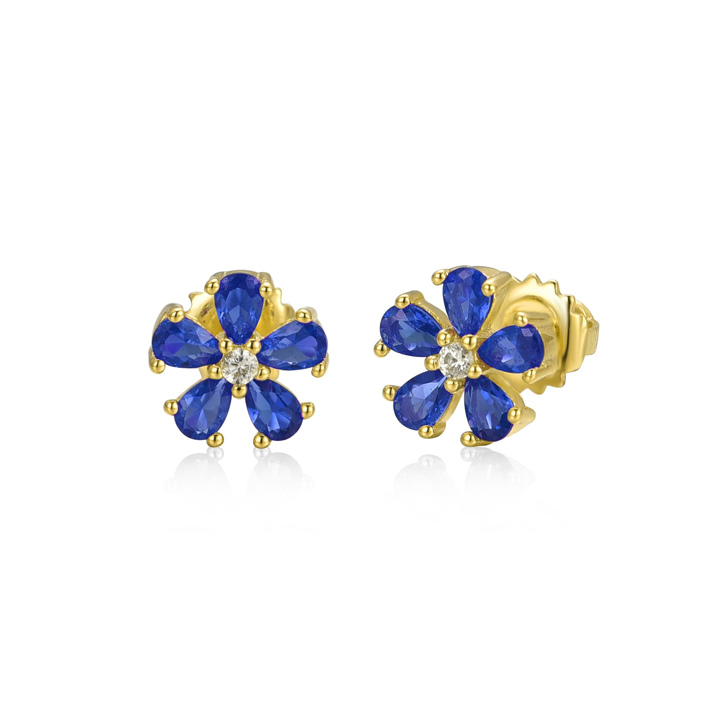 Gold Plated Surgical Steel Color CZ Flower 5 Petal Stud Earrings