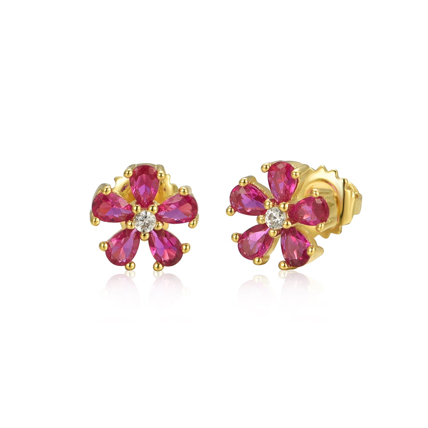 Gold Plated Surgical Steel Color CZ Flower 5 Petal Stud Earrings
