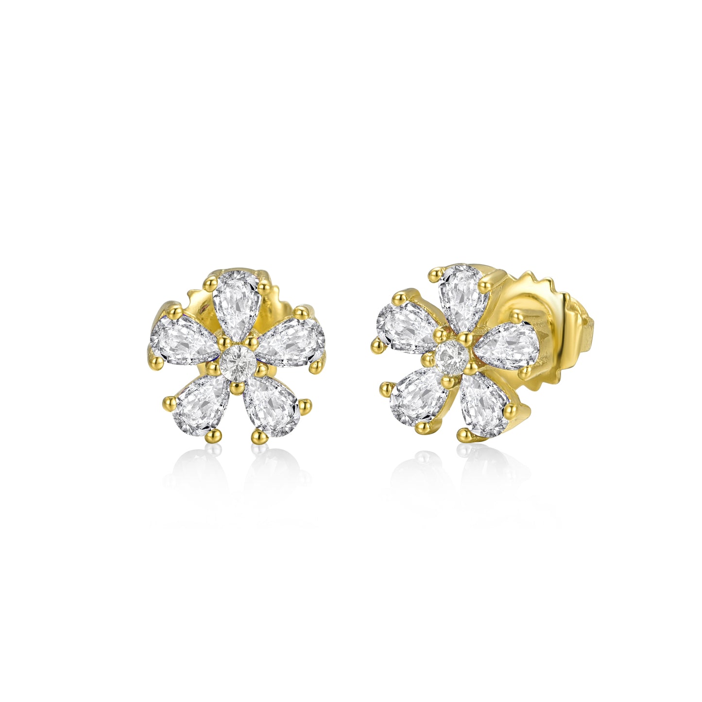 Gold Plated Surgical Steel Color CZ Flower 5 Petal Stud Earrings