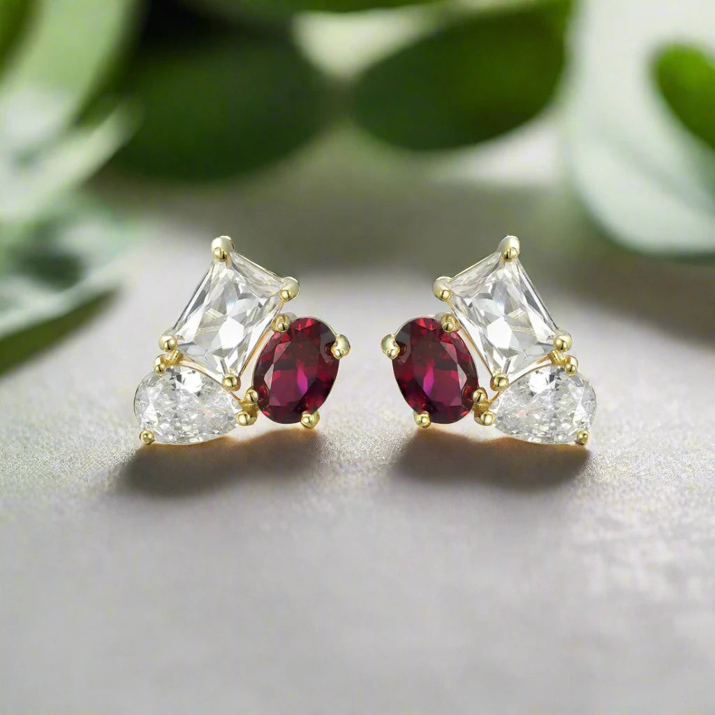 Sterling Silver Three Stone Stud Earring