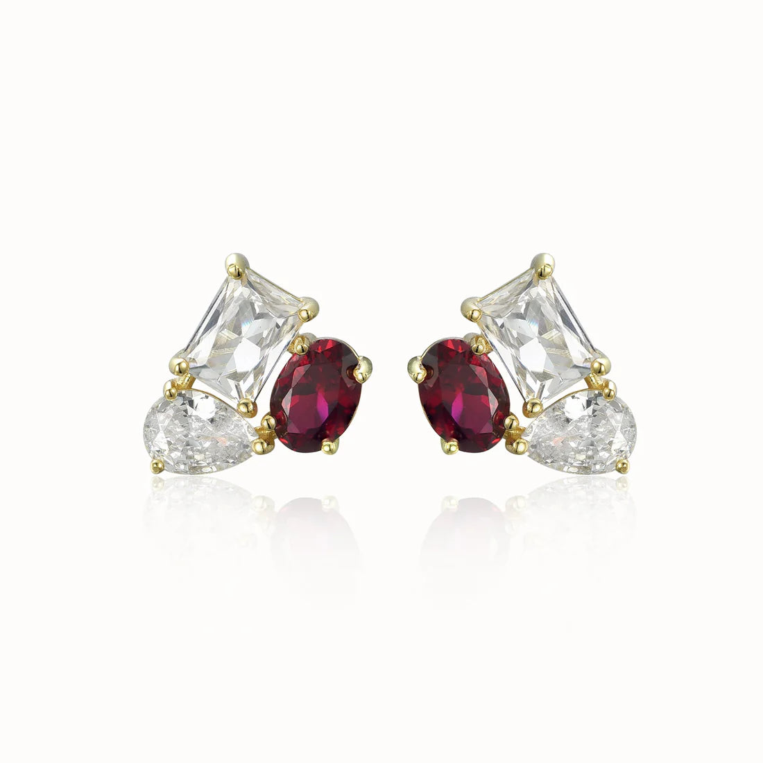 Sterling Silver Three Stone Stud Earring
