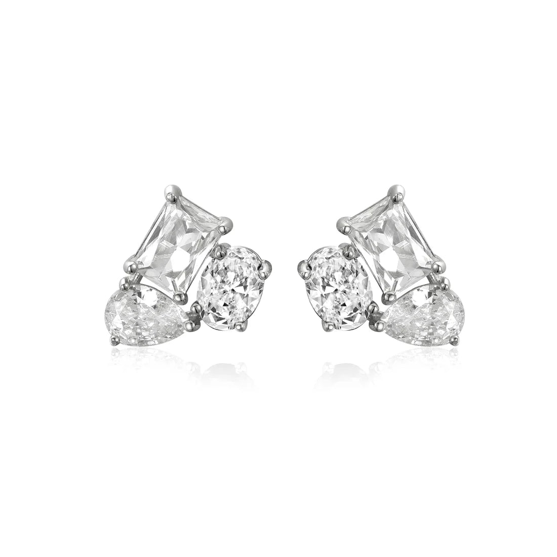 Sterling Silver Three Stone Stud Earring