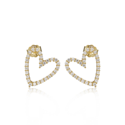 Sterling Silver Tilted Heart Stud Earring