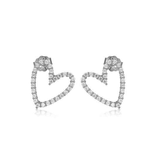 Sterling Silver Tilted Heart Stud Earring