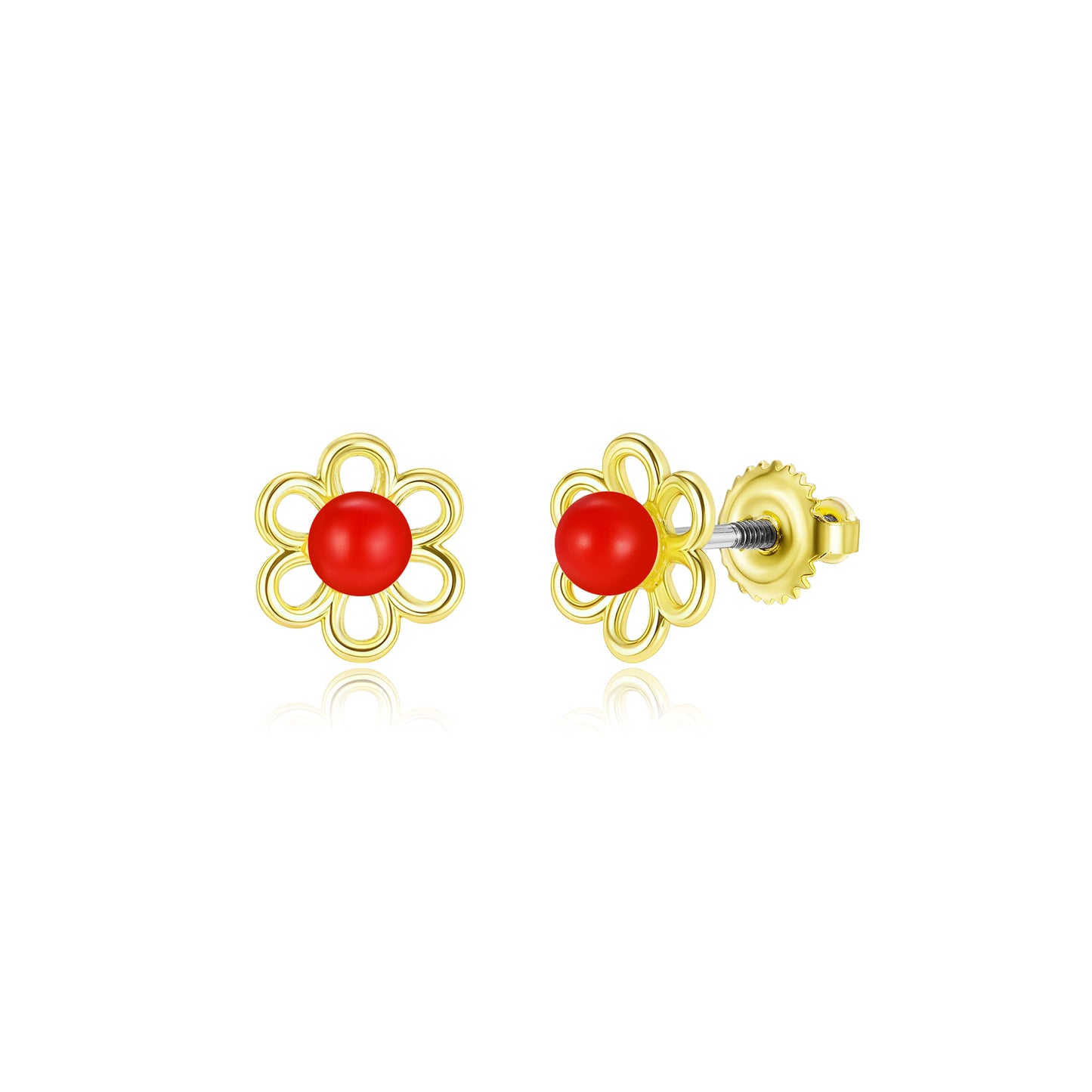 Gold Plated Surgical Steel Small Flower With Center Bead Stud Earrings