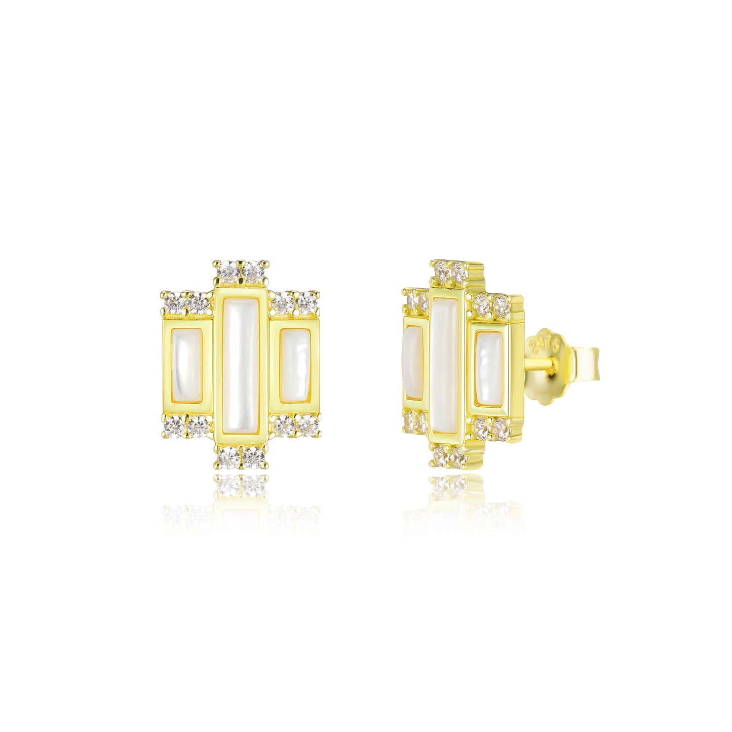 Sterling Silver Mother Of Pearl Rectangular Stud Earrings