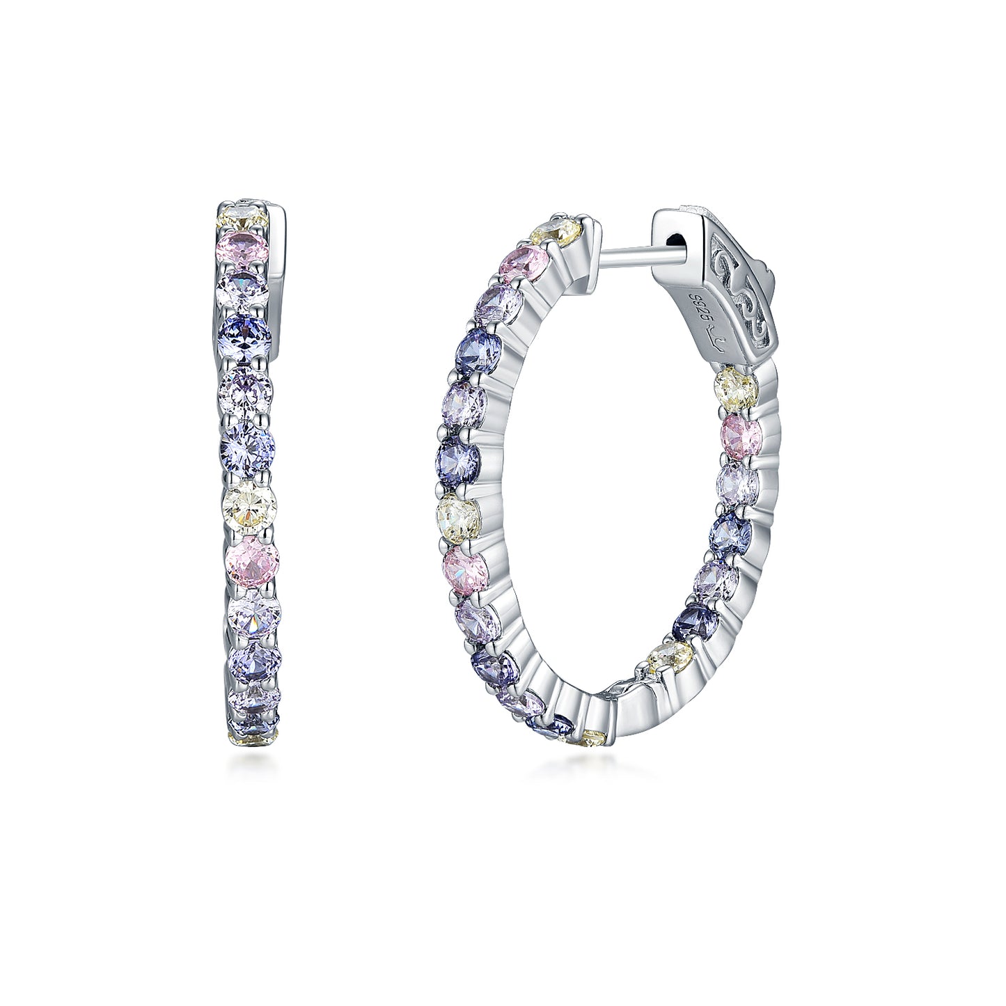 Sterling Silver Oval Colored Hoop Earrings