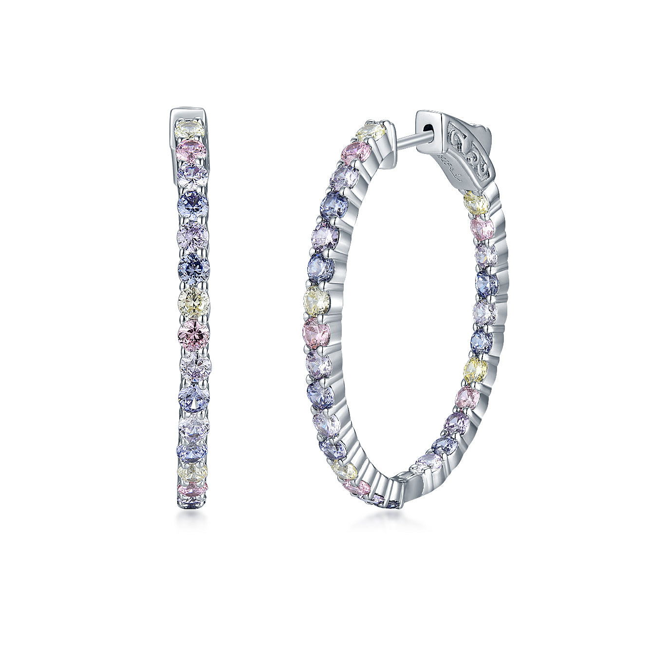 Sterling Silver Oval Colored Hoop Earrings