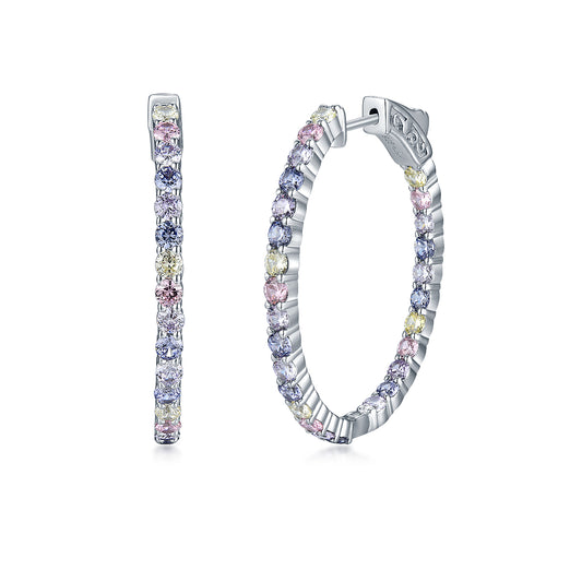 Sterling Silver Oval Colored Hoop Earrings