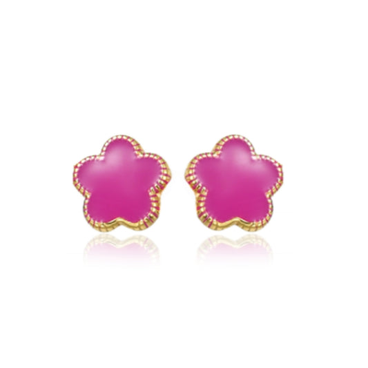 Gold Plated Surgical Steel Enamel Flower 5 Petal Stud Earrings