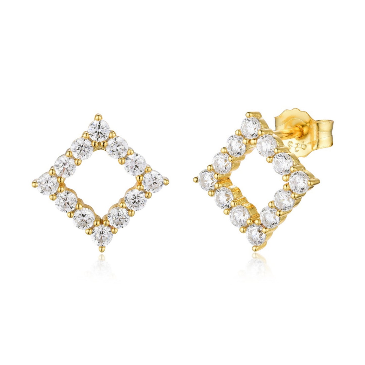 Sterling Silver CZ Outline Diamond Shape Stud Earring
