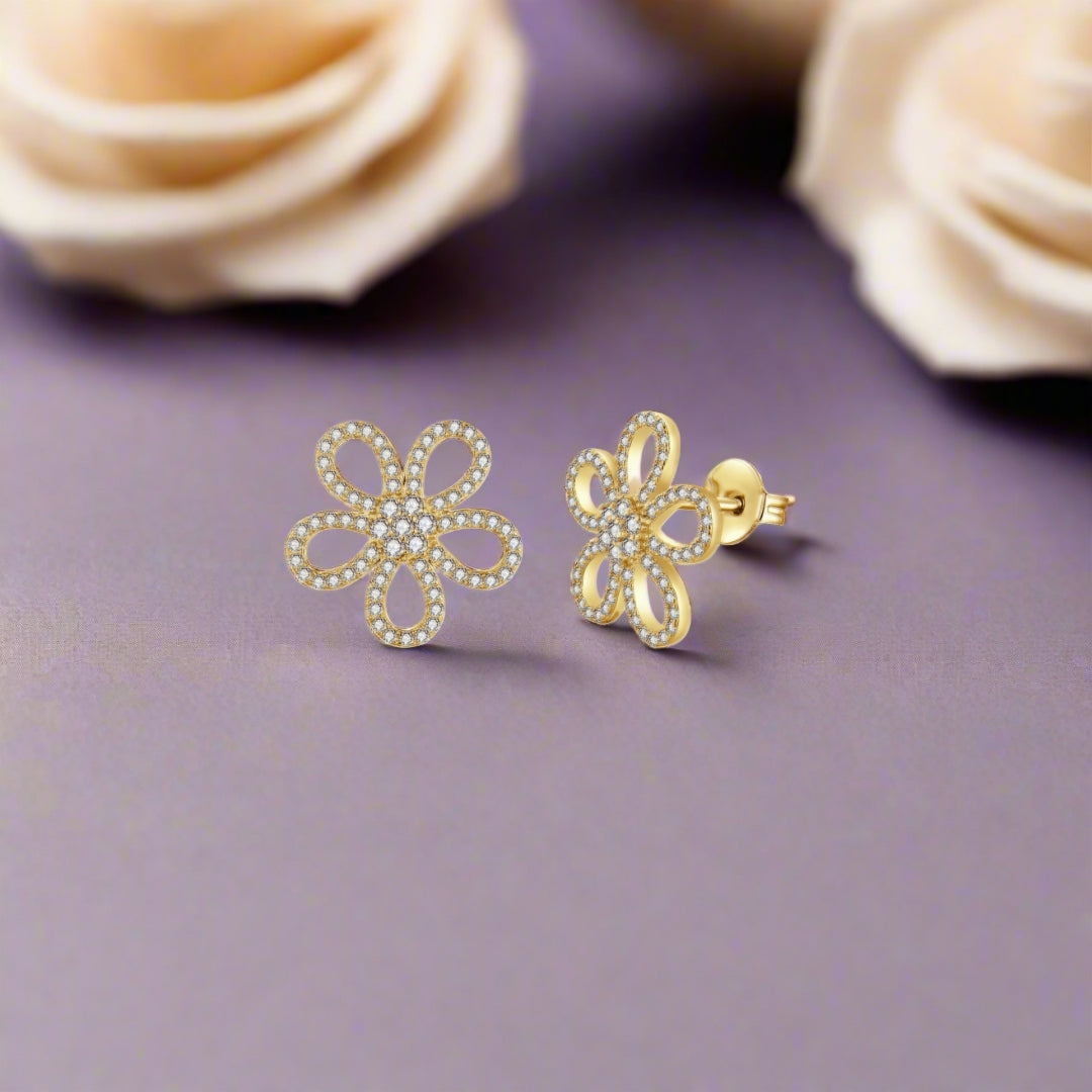 Sterling Silver Micropave CZ Flower Stud Earring