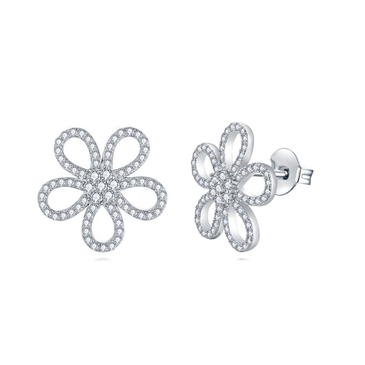 Sterling Silver Micropave CZ Flower Stud Earring