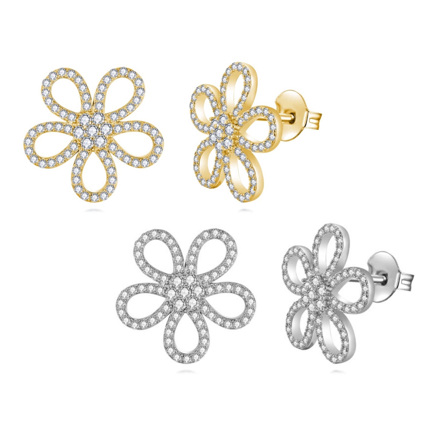 Sterling Silver Micropave CZ Flower Stud Earring