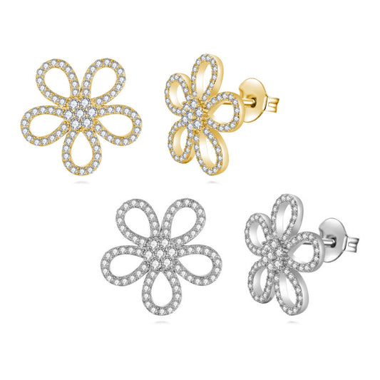 Sterling Silver Micropave CZ Flower Stud Earring