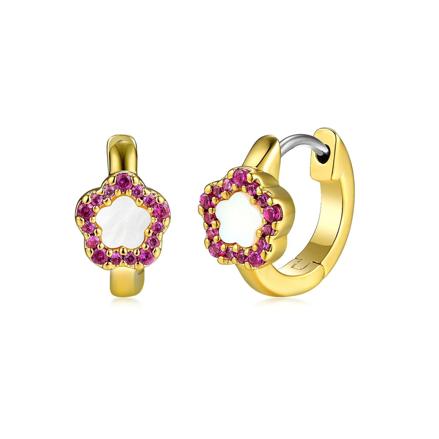 Gold Plated Surgical Steel Mother of Pearl Heart or Flower on Huggie Earring