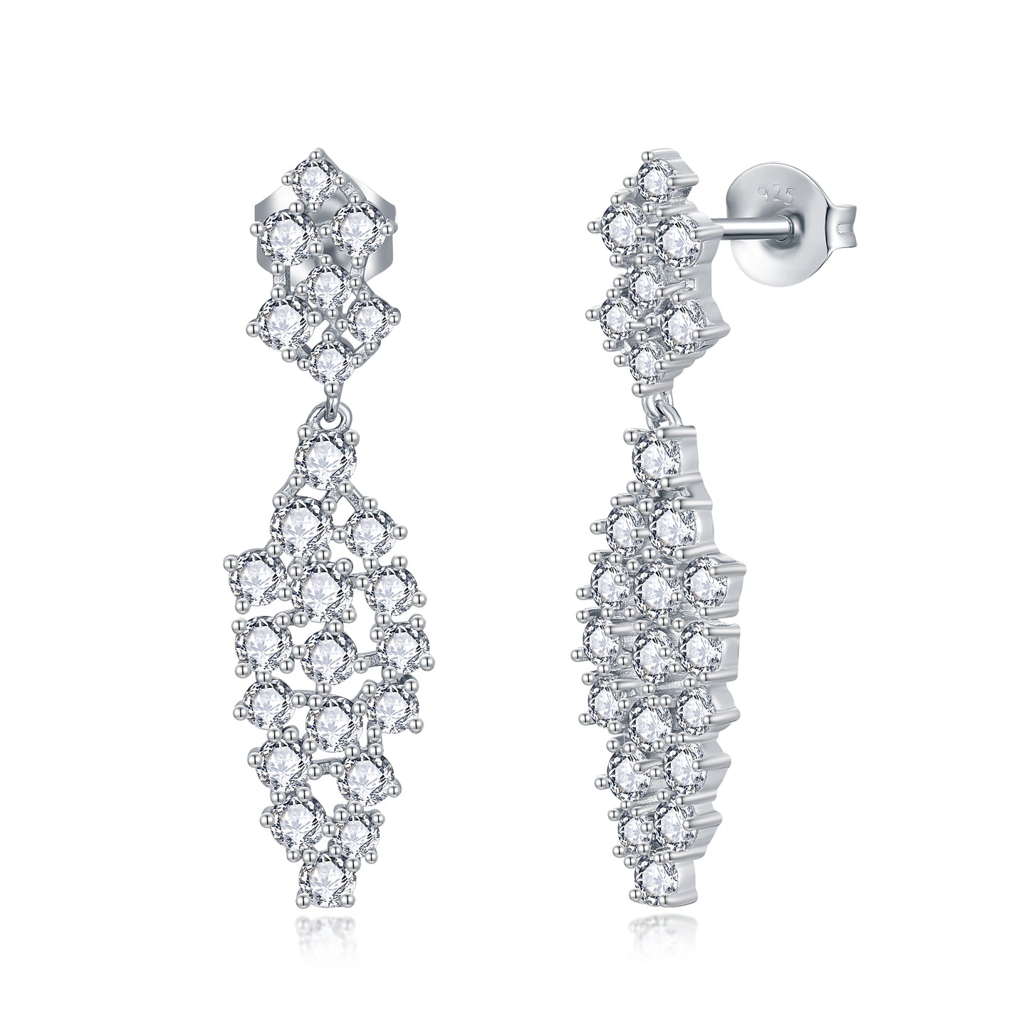 Sterling Silver Cascading Fancy Shape Dangling CZ Earring