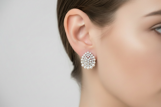 Sterling Silver Pear Shaped stones Pearl And CZ Stud earrings Earrings