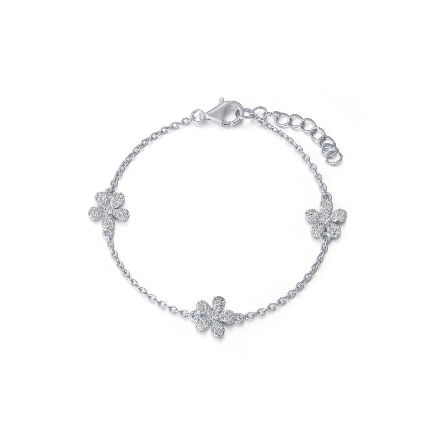 Sterling Silver 5 Petal Flower Station Bracelet