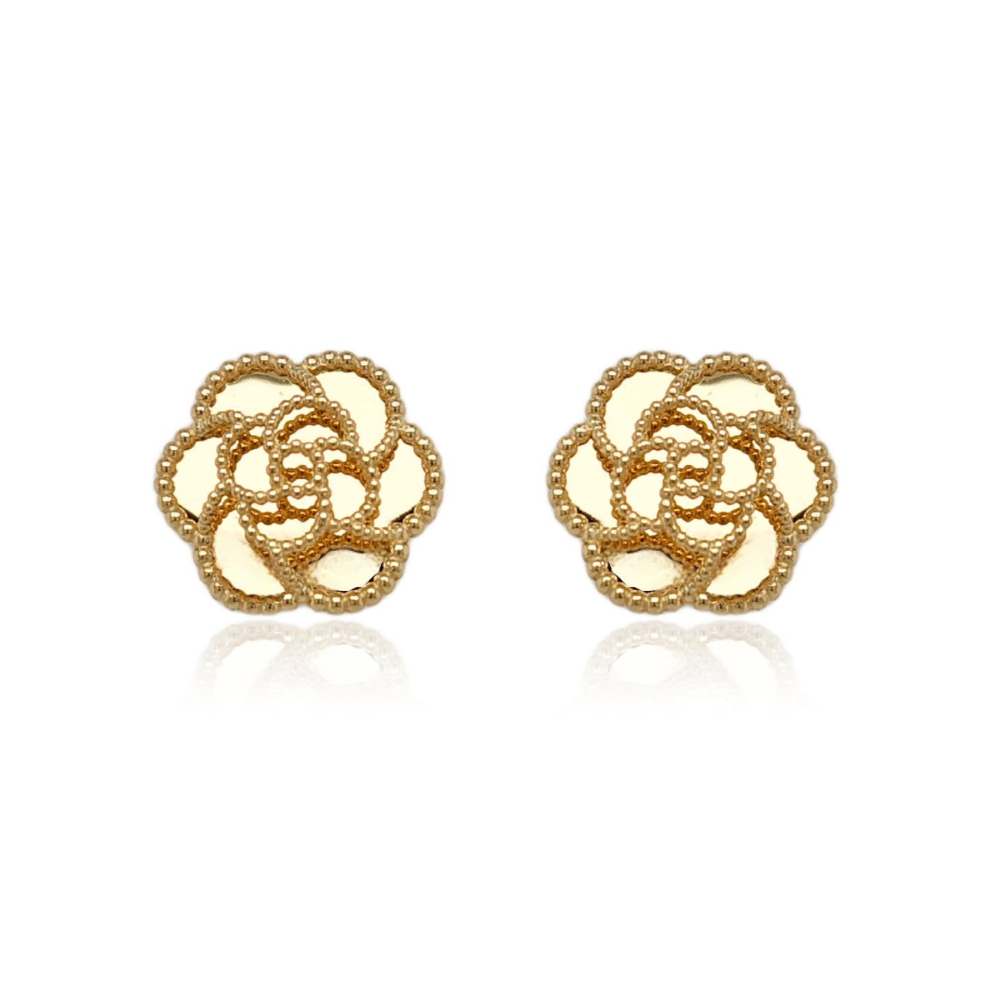 14K Gold Beaded Flower Stud Earrings