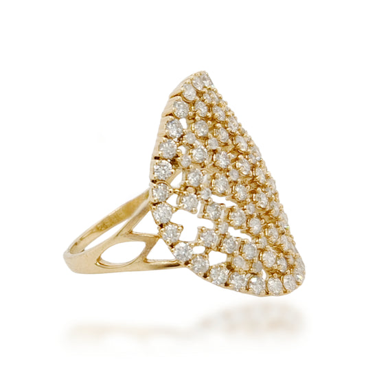14K Gold Oval With Pave Diamonds Ring