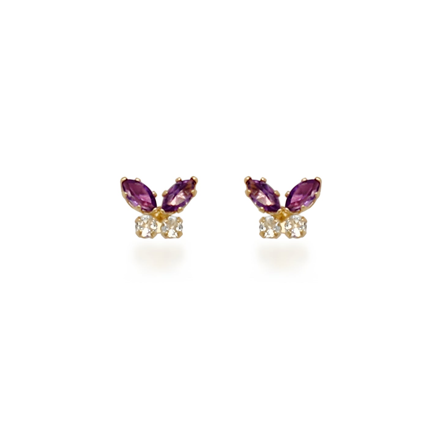 14K Gold Amethyst and White Topaz Butterfly Stud Earrings