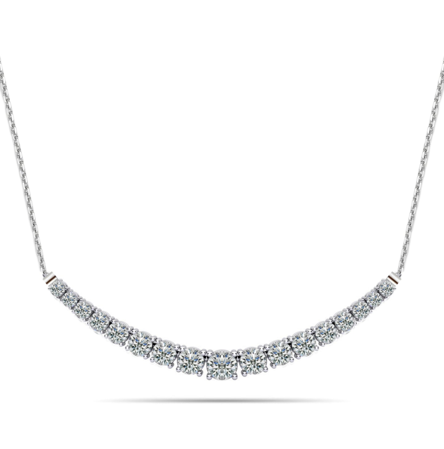 14K 17 Stone Lab Grown Diamond Graduated Tennis Bar Necklace