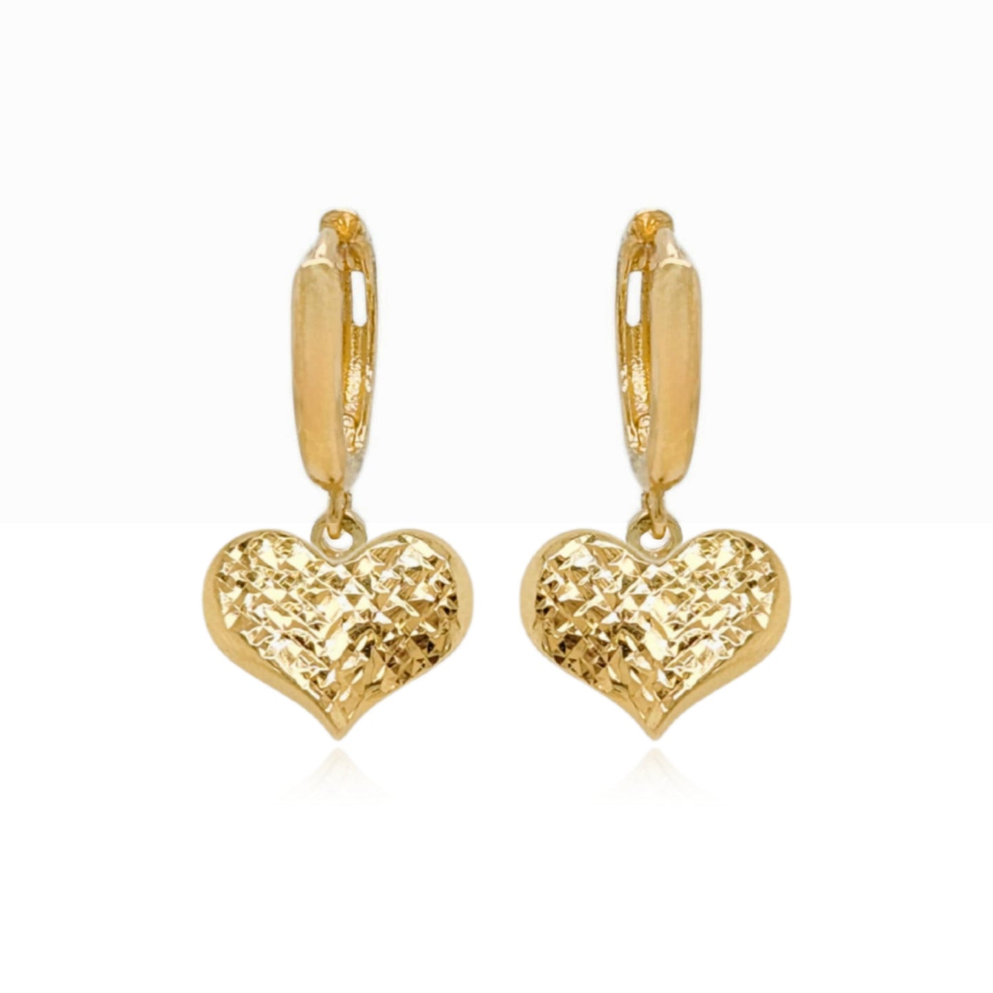 14k Gold Small Hammered Heart on Hoop Earring
