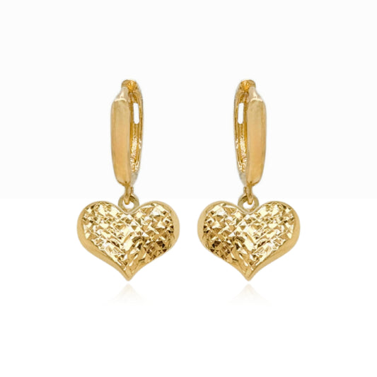 14k Gold Small Hammered Heart on Hoop Earring