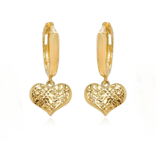 14k Gold Small Hammered Heart on Hoop Earring