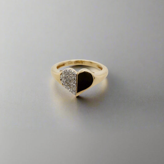 14K Gold Half Diamond Heart Ring
