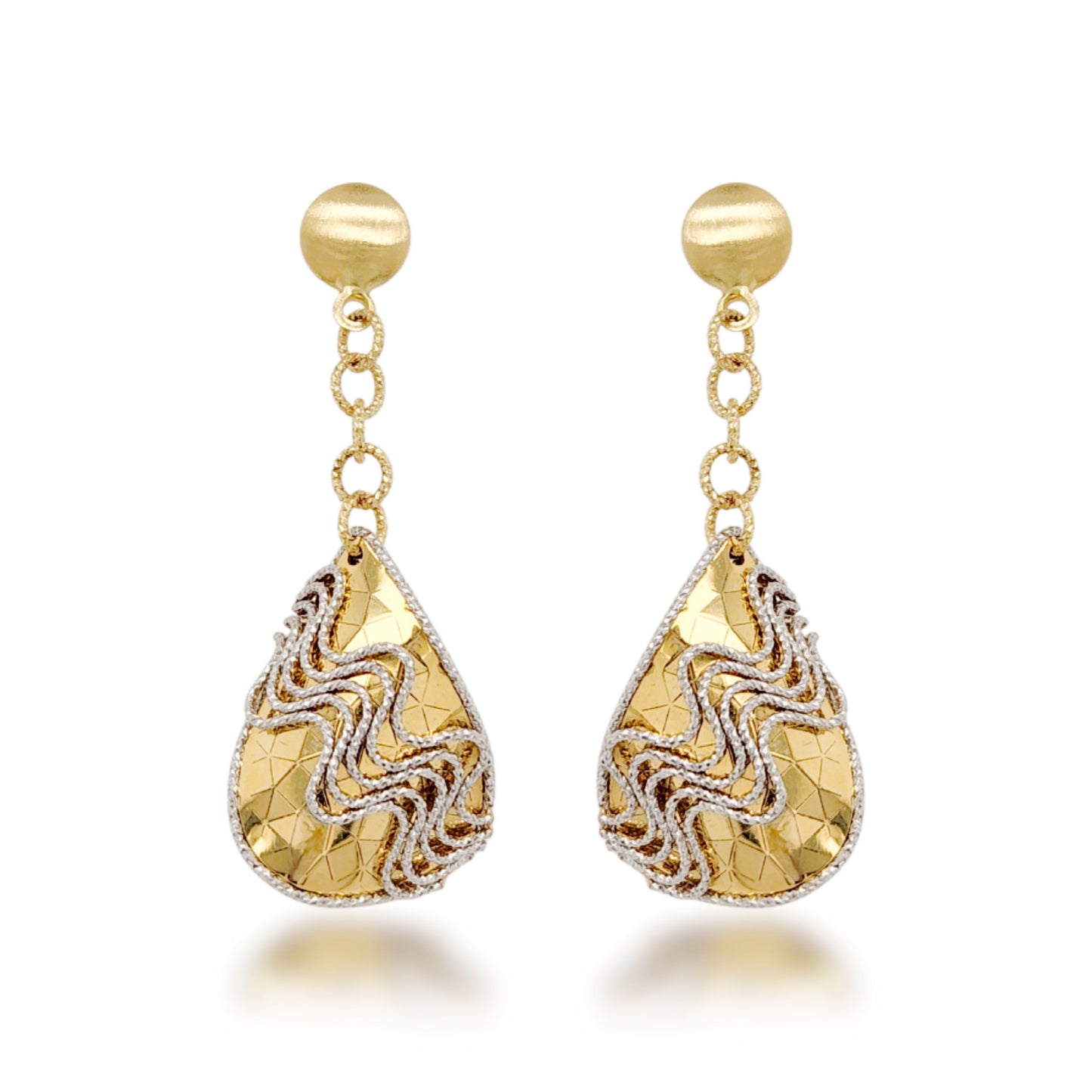 14K Gold Dangling Teardrop With Design Earrings
