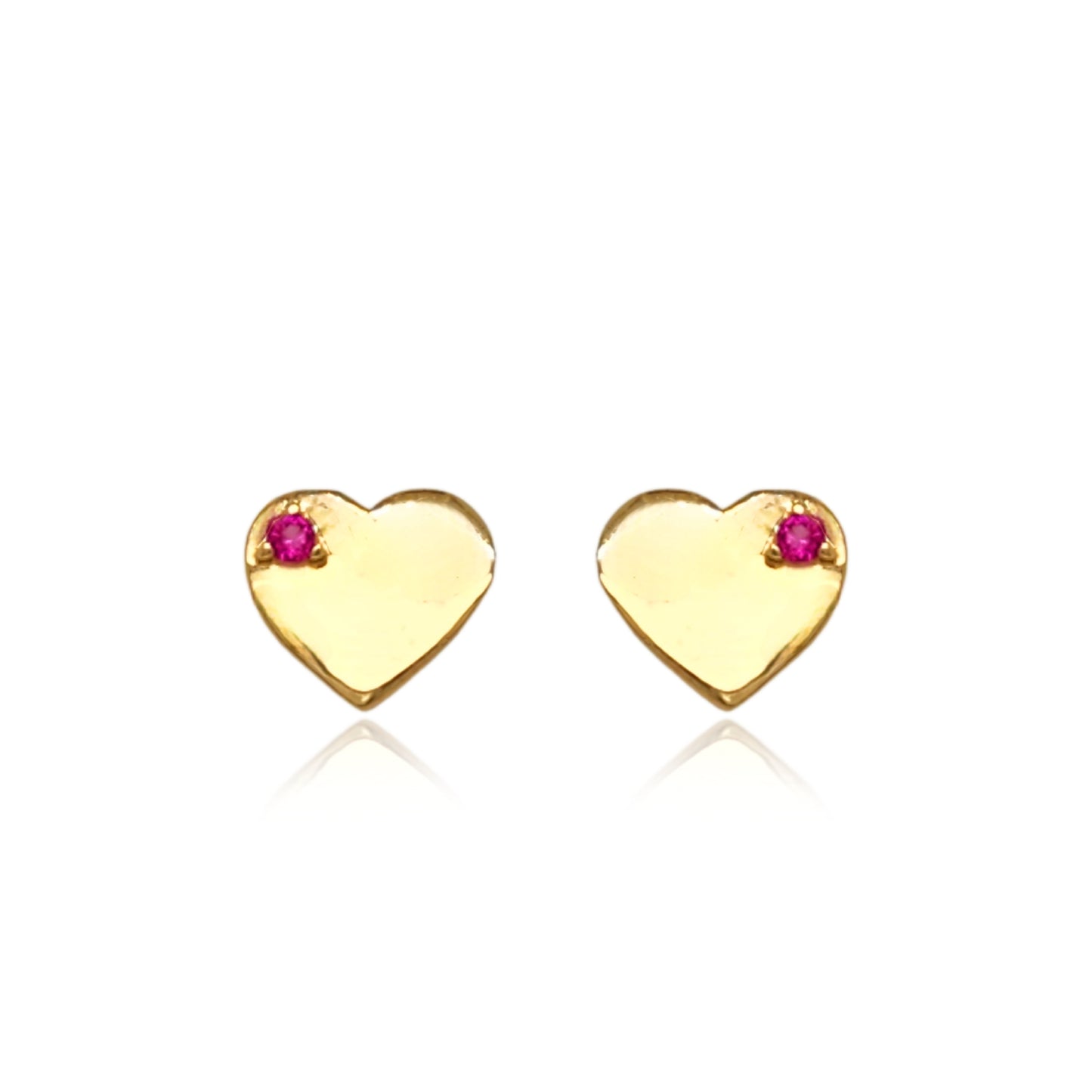 14k Gold Small Heart With Ruby CZ Stud Earrings