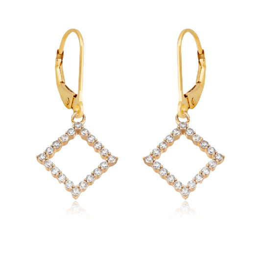 Gold Plated Surgical Steel Diamond Shape Outline Micropave Earring