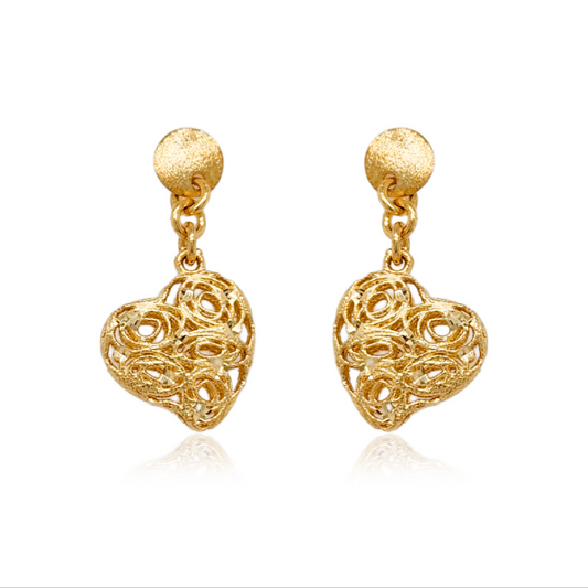 14K Gold Diamond Cut Heart Earrings