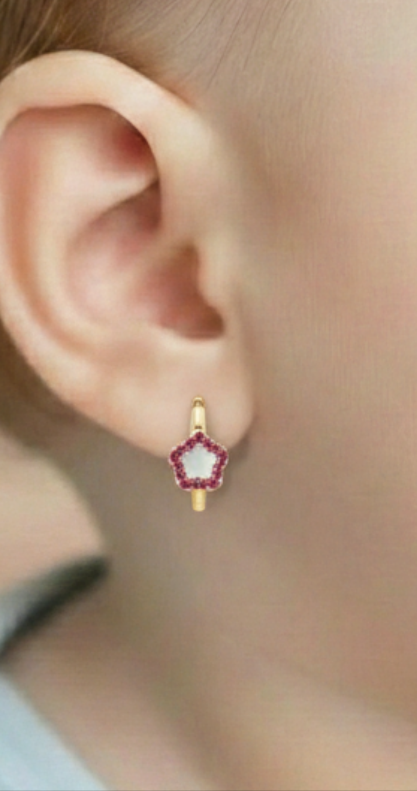 Gold Plated Surgical Steel Mother of Pearl Heart or Flower on Huggie Earring